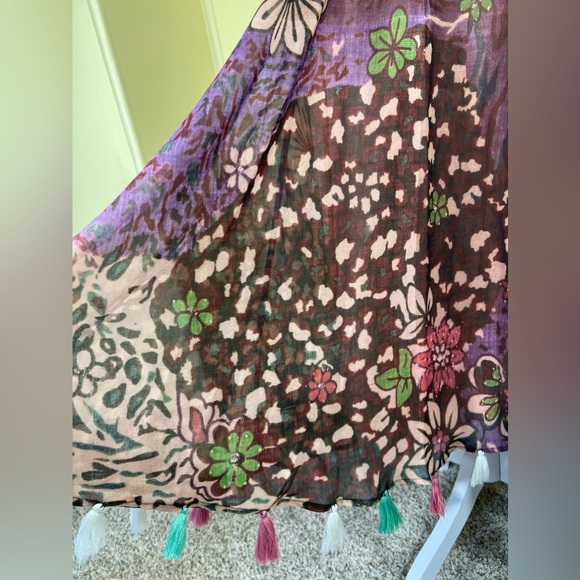 J Peterman 12 Purple Floral A Line Full Modest Maxi Skirt with fringes - Picture 4 of 15
